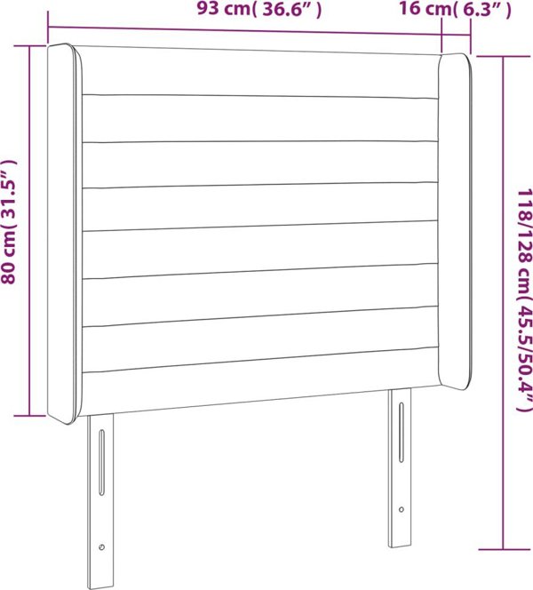 vidaXL Κεφαλάρι Κρεβατιού με LED, ανοιχτό γκρι, 93x16x118/128 cm, ύφασμα