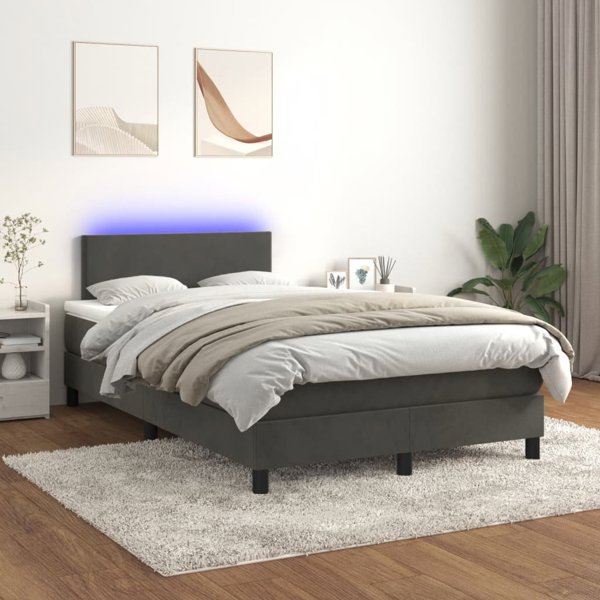 vidaXL Κρεβάτι Συνεχόμενο με Στρώμα και LED, Γκρι Βελούδο, 120x200 cm