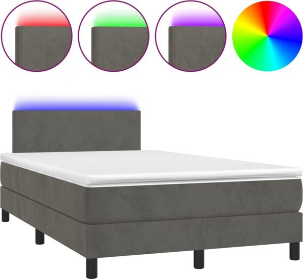 vidaXL Κρεβάτι Συνεχόμενο με Στρώμα και LED, Γκρι Βελούδο, 120x200 cm