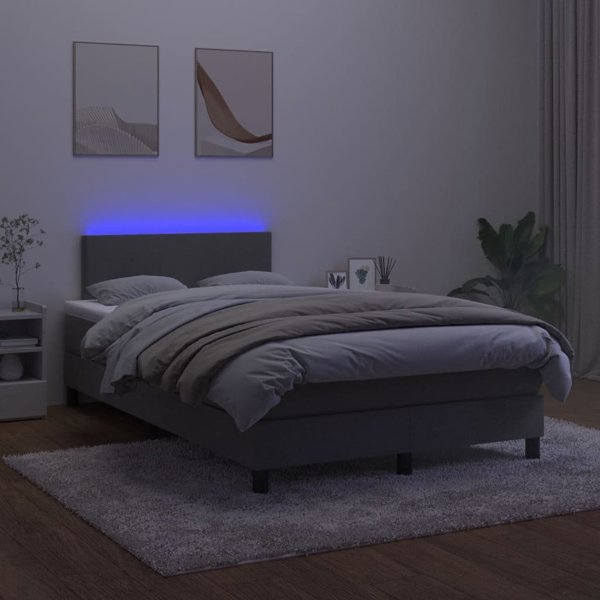 vidaXL Κρεβάτι Συνεχόμενο με Στρώμα και LED, Γκρι Βελούδο, 120x200 cm