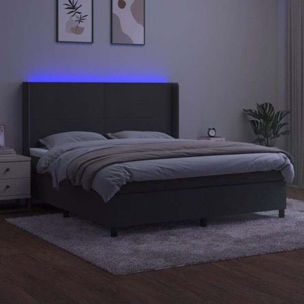 vidaXL Κρεβάτι Κοντινεντάλ με στρώμα και LED, γκρι βελούδο, 180x200cm