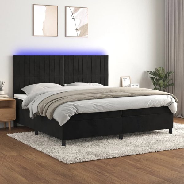 vidaXL Λουτζκο κοντινεντάλ με στρώμα και LED, μαύρο βελούδο, 200x200 cm