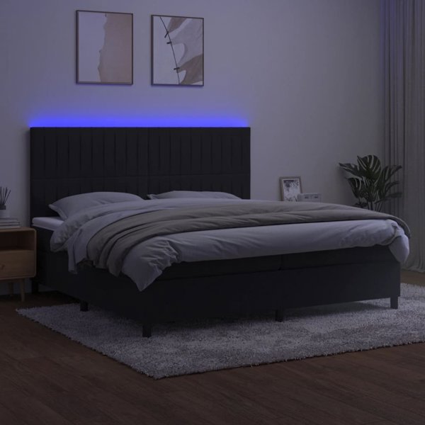 vidaXL Λουτζκο κοντινεντάλ με στρώμα και LED, μαύρο βελούδο, 200x200 cm