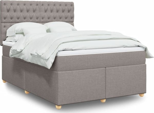 vidaXL Κρεβάτι κοντινεντάλ με στρώμα, taupe, ύφασμα, 140x190 cm