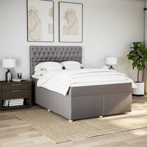 vidaXL Κρεβάτι κοντινεντάλ με στρώμα, taupe, ύφασμα, 140x190 cm