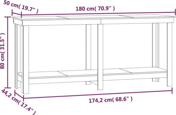 vidaXL Τραπέζι εργασίας, μελί καφέ, 180x50x80 cm από πεύκο