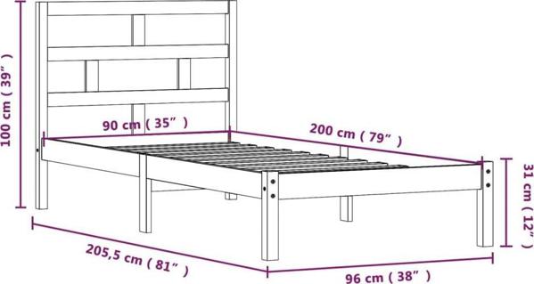 vidaXL Κορνίζα κρεβατιού, λευκό, μασίφ πεύκο, 90x200 εκ.