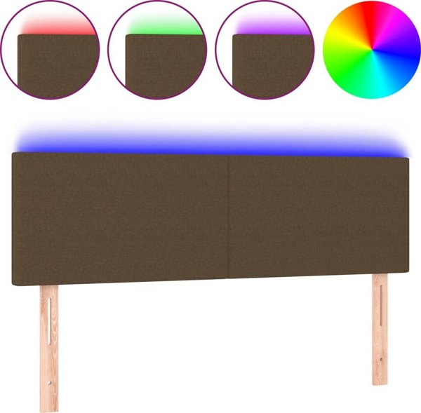 vidaXL Κεφαλάρι κρεβατιού με LED, σκούρο καφέ, ύφασμα 144x5x78/88 cm