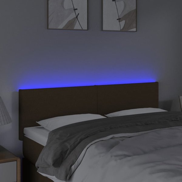 vidaXL Κεφαλάρι κρεβατιού με LED, σκούρο καφέ, ύφασμα 144x5x78/88 cm