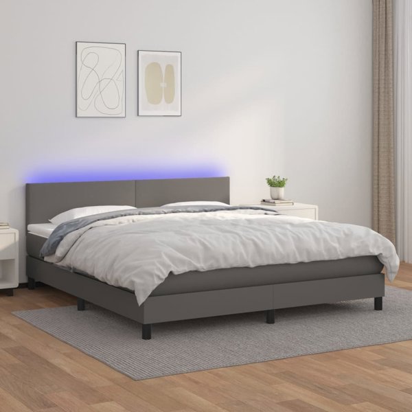 vidaXL Κρεβάτι κοντινένταλ με στρώμα και LED, γκρι οικοδερμα, 160x200 εκ.