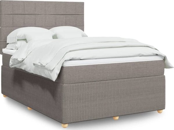 vidaXL Κρεβάτι Κοντινεντάλ με Στρώμα, Taupe, Ύφασμα 140x200 εκ.