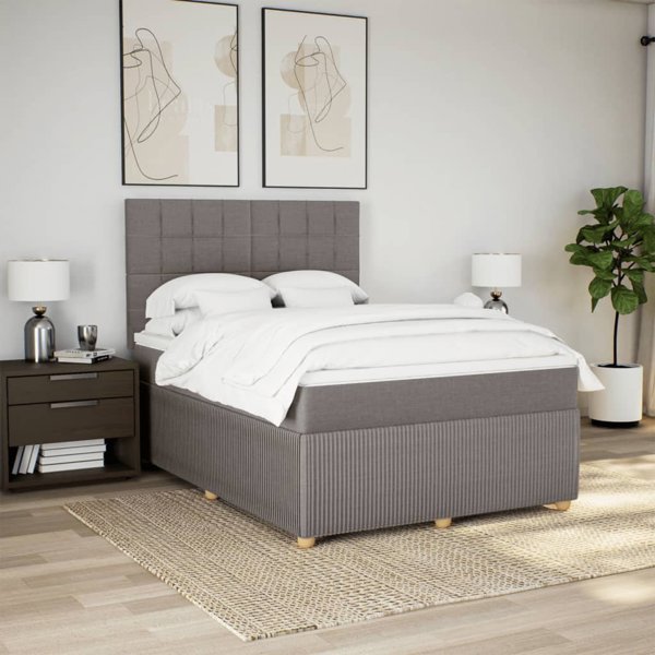 vidaXL Κρεβάτι Κοντινεντάλ με Στρώμα, Taupe, Ύφασμα 140x200 εκ.