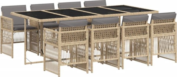 vidaXL Σετ επίπλων κήπου 9 τμχ με μαξιλάρια, μπεζ ανάμεικτο