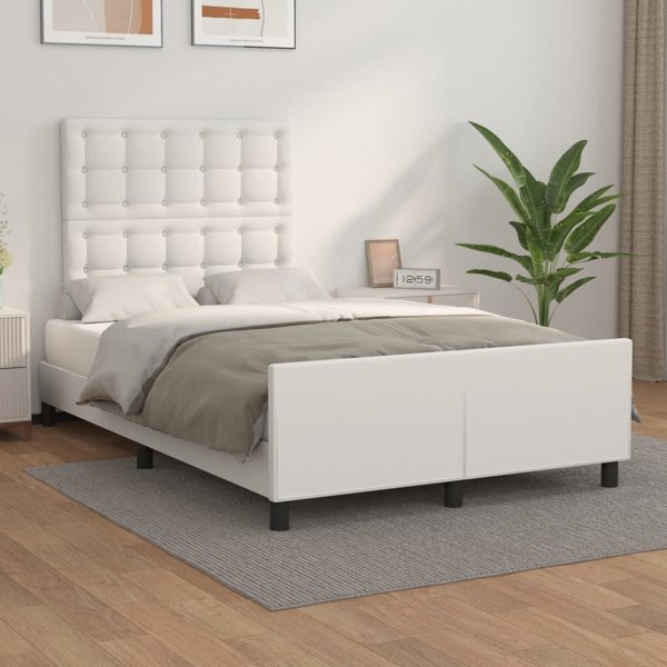 vidaXL Rama κρεβατιού με κεφαλάρι, λευκό, 120x200 εκ., τεχνητό δέρμα