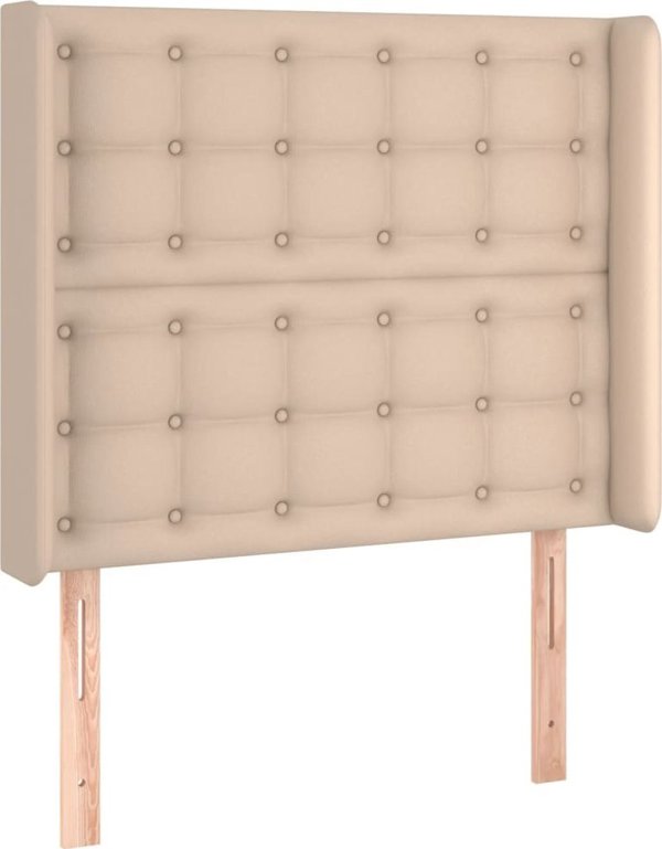 vidaXL Logko kontynentalne z materacem i LED cappuccino ekoskora 90x190cm