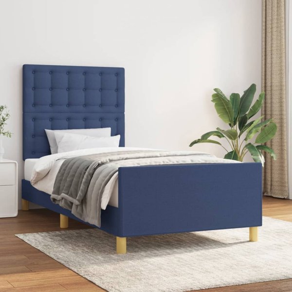 vidaXL Rama κρεβατιού με κεφαλάρι, μπλε, 100x200 cm, επενδυμένη με ύφασμα
