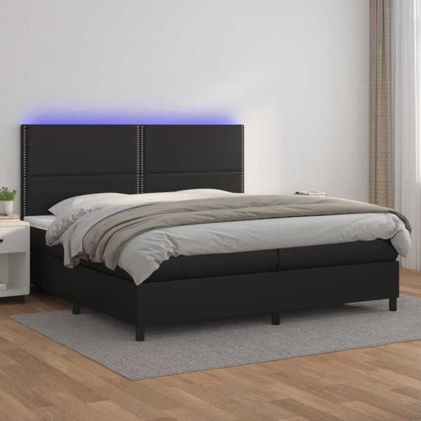 vidaXL Lozko kontynentalne z materacem i LED czarna ekoskora 200x200cm