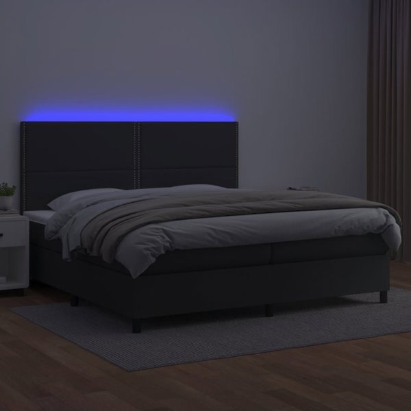 vidaXL Lozko kontynentalne z materacem i LED czarna ekoskora 200x200cm