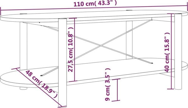 vidaXL Τραπεζάκι καφέ μαύρο, 110x48x40 cm, από ξυλώδες υλικό