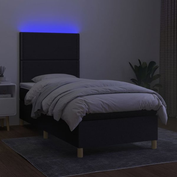 vidaXL Lozko kontynentalne z materacem czarne 90x190 cm tkanina