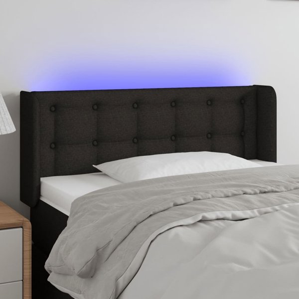 Κεφαλάρι κρεβατιού με LED vidaXL, μαύρο, 93x16x78/88 εκ., ύφασμα