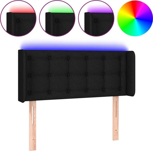 Κεφαλάρι κρεβατιού με LED vidaXL, μαύρο, 93x16x78/88 εκ., ύφασμα
