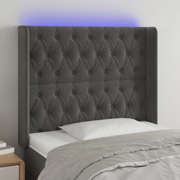 vidaXL Ζαγλόουεκ για κρεβάτι με LED, σκούρο γκρι, 93x16x118/128 cm, βελούδο