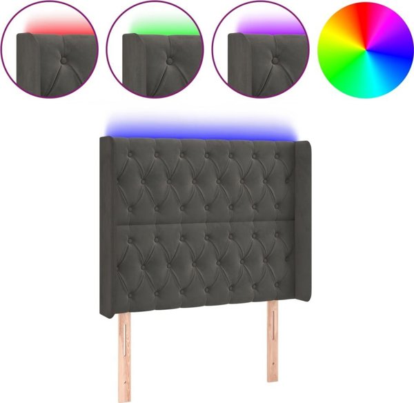 vidaXL Ζαγλόουεκ για κρεβάτι με LED, σκούρο γκρι, 93x16x118/128 cm, βελούδο
