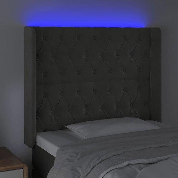vidaXL Ζαγλόουεκ για κρεβάτι με LED, σκούρο γκρι, 93x16x118/128 cm, βελούδο