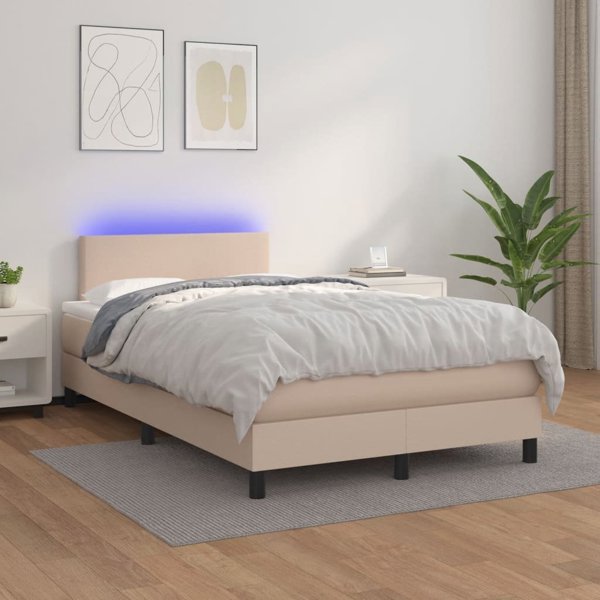 vidaXL Lozko kontynentalne z materacem i LED cappuccino 120x200cm