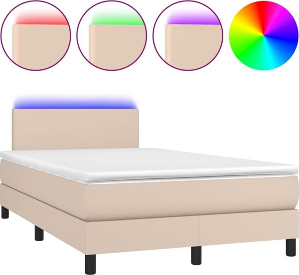 vidaXL Lozko kontynentalne z materacem i LED cappuccino 120x200cm