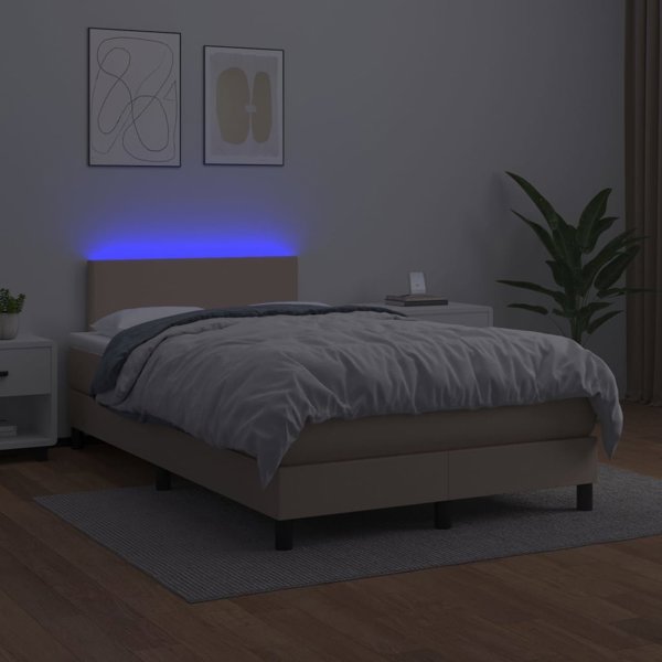 vidaXL Lozko kontynentalne z materacem i LED cappuccino 120x200cm