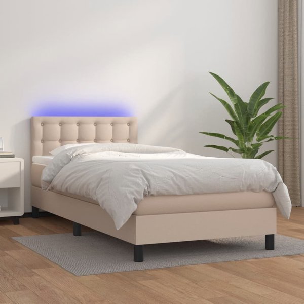vidaXL Κρεβάτι Continental με Στρώμα και Φωτισμό LED, Cappuccino, 100x200 εκ.