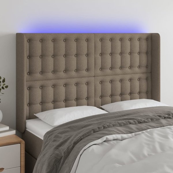 vidaXL Κεφαλάρι κρεβατιού με LED, ταουπ, 147x16x118/128 cm, ύφασμα
