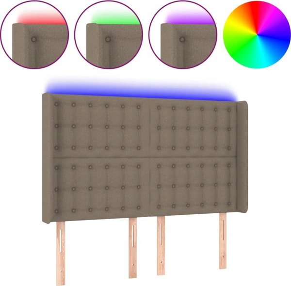 vidaXL Κεφαλάρι κρεβατιού με LED, ταουπ, 147x16x118/128 cm, ύφασμα