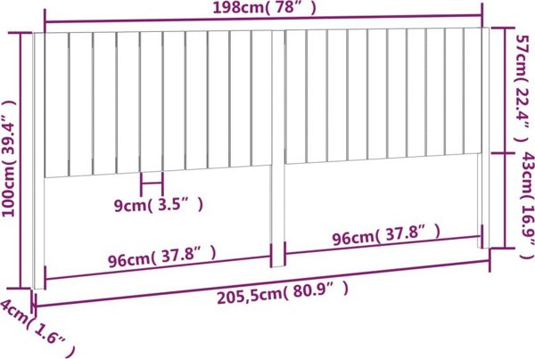 vidaXL Κεφαλάρι κρεβατιού, λευκό, 205,5x4x100 cm, ξύλο πεύκου