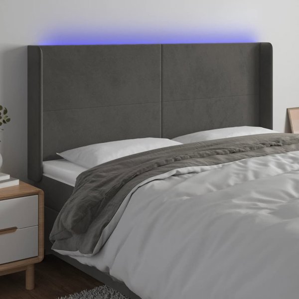 vidaXL Zaglowek do lozka z LED, ciemnoszary, 183x16x118/128cm, aksamit