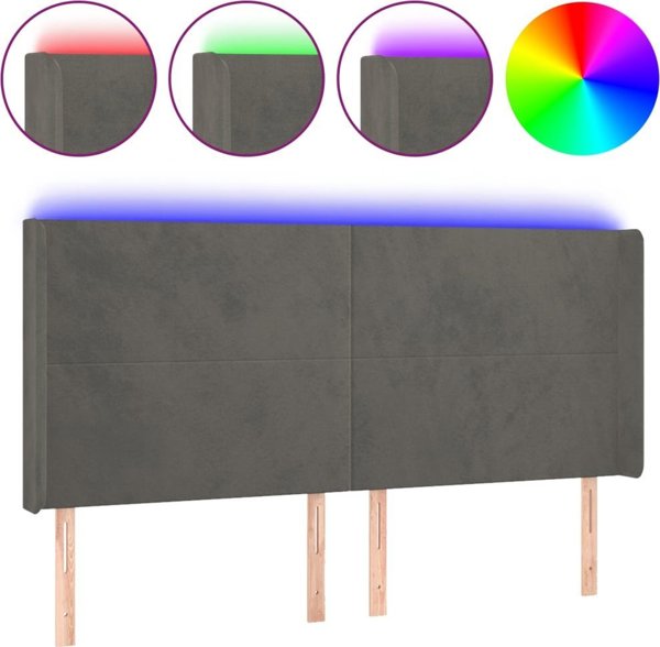 vidaXL Zaglowek do lozka z LED, ciemnoszary, 183x16x118/128cm, aksamit