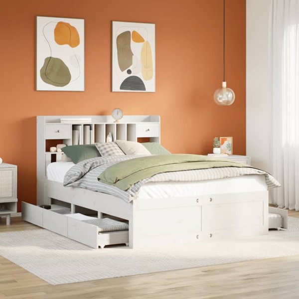 vidaXL Κρεβάτι με Ράφια, χωρίς Στρώμα, Λευκό, 150x200 εκ, Πεύκο