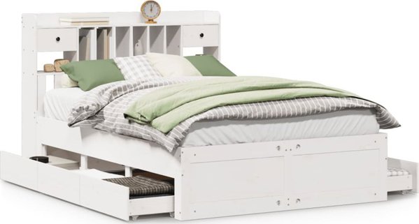 vidaXL Κρεβάτι με Ράφια, χωρίς Στρώμα, Λευκό, 150x200 εκ, Πεύκο