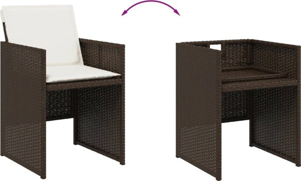 vidaXL Σετ 17 τεμαχιων επίπλων κήπου με μαξιλάρια, καφε, ραταν PE