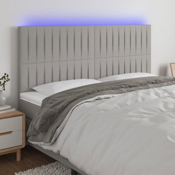 vidaXL Zaglowek do lozka z LED jasnoszary 160x5x118/128 cm tkanina