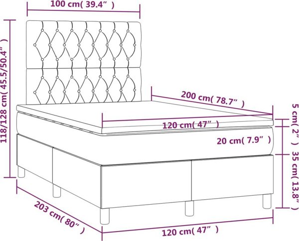vidaXL Λουτζκο κοντινεταλνε με στρωμα, ταουπ, 120x200 εκ, υφασμα