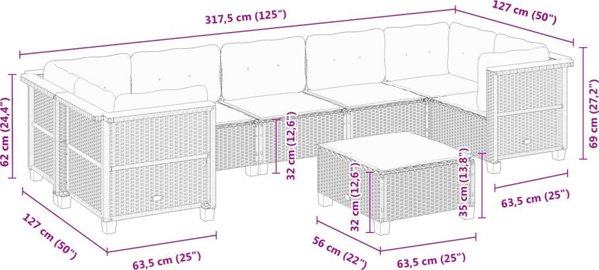 vidaXL 8-cz. zestaw wypoczynkowy do ogrodu, z poduszkami, czarny