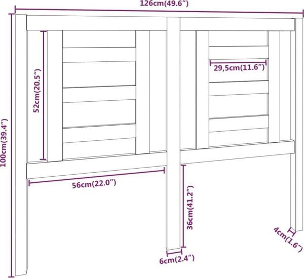 vidaXL Κεφαλάρι κρεβατιού, μαύρο, 126x4x100 εκ, από μασίφ πεύκο