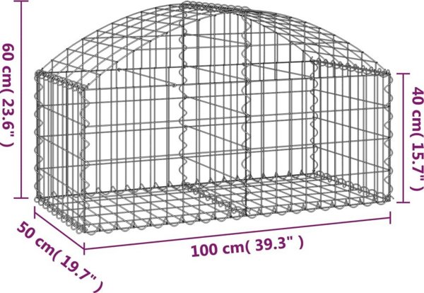 vidaXL Lukowaty kosz gabionowy, 100x50x40/60 cm, galwanizowane zelazo