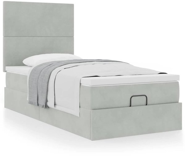 vidaXL Κρεβάτι Ottoman με Στρώματα, Βελούδινο, Γκρι, 90x200 εκ.