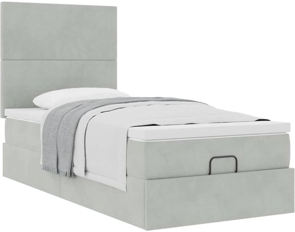 vidaXL Κρεβάτι Ottoman με Στρώματα, Βελούδινο, Γκρι, 90x200 εκ.