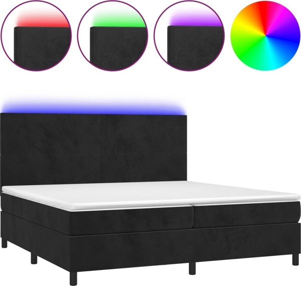 vidaXL Κρεβάτι κοντινεντάλ με στρώμα και LED, μαύρο βελούδο 200x200cm