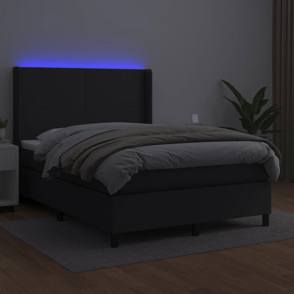 vidaXL Κρεβάτι Continental με στρώμα και LED, μαύρο συνθετικό δέρμα 140x200 cm